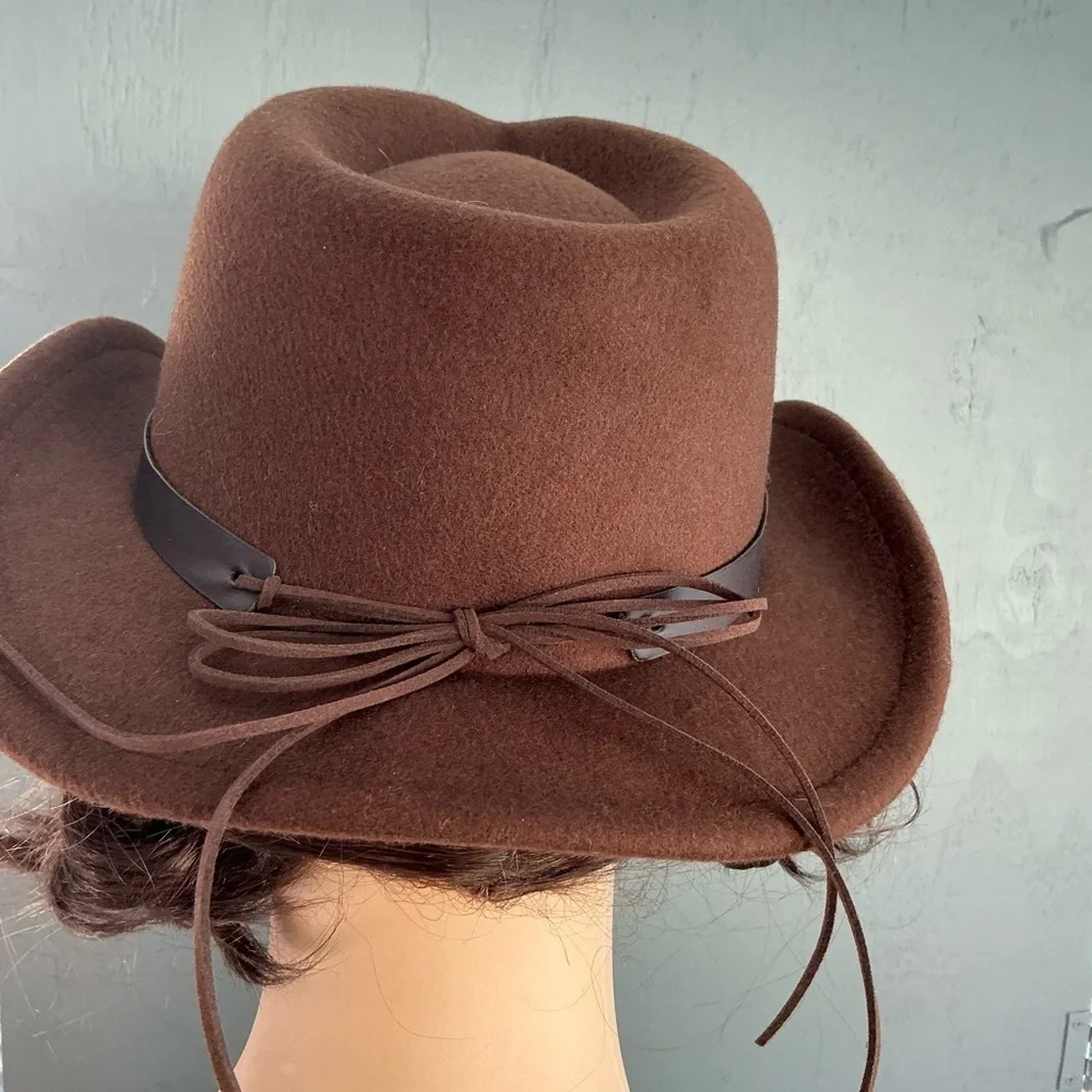 Western Cowboy Hat Brown With Star Accents Big Girls/  Women Wool Mix